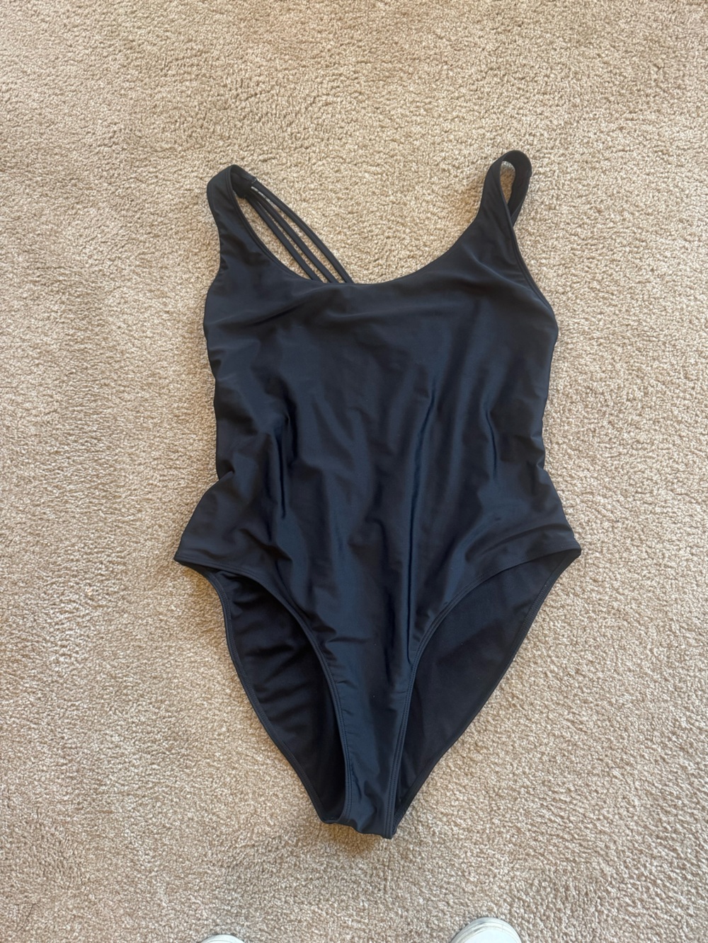 Black One-Piece Swimsuit with Strappy Shoulder